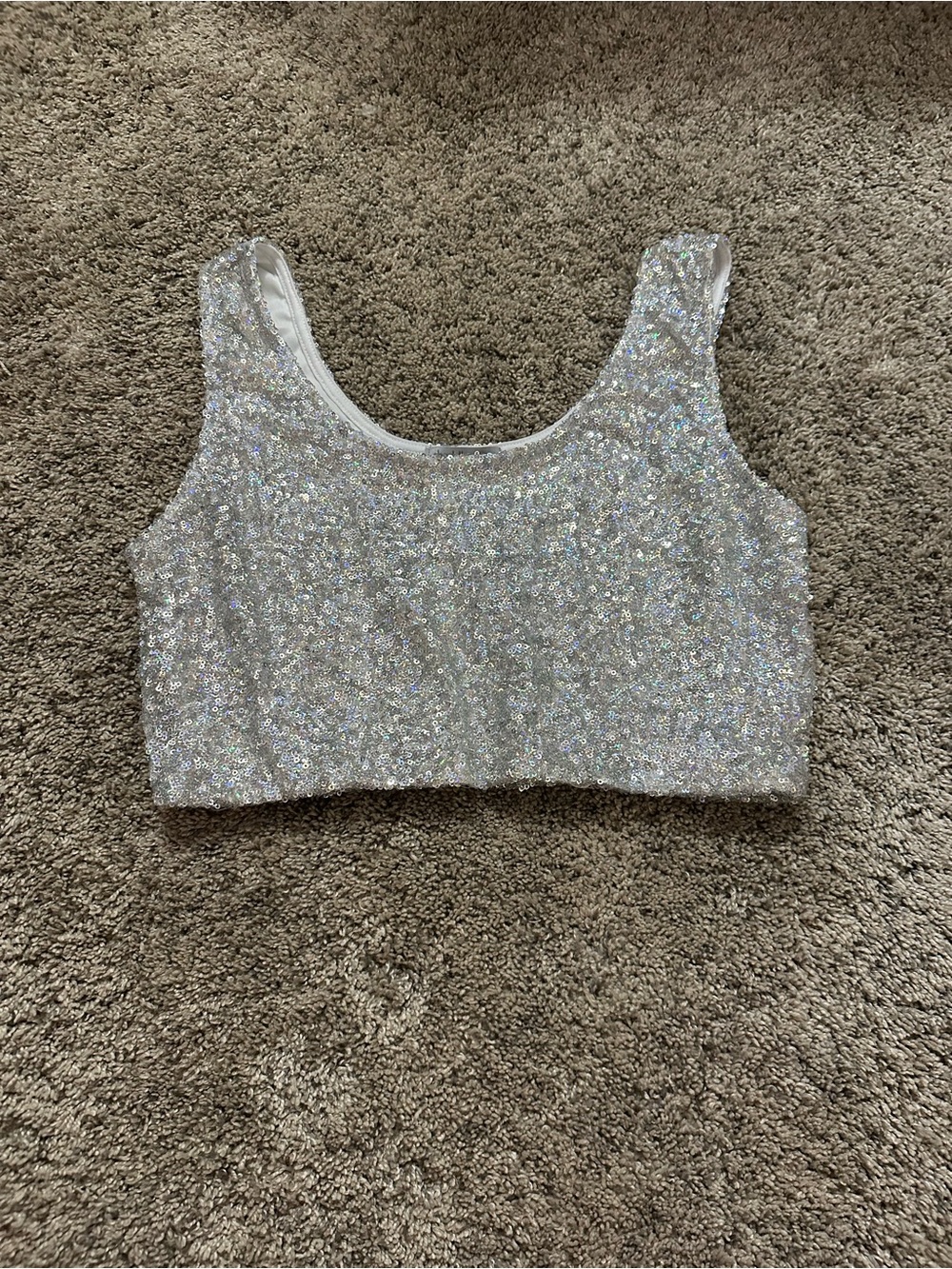 Charlotte Russe Holographic Silver Sequin Crop Top